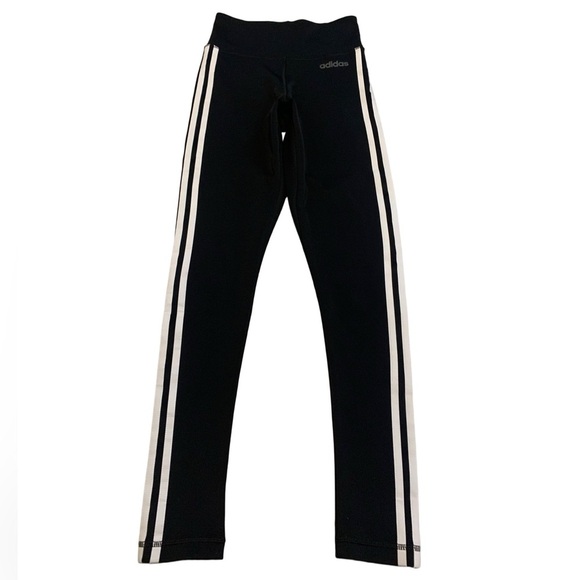 Adidas Black & White 3-Stripe Cropped Leggings - XS Climalite - Picture 1 of 7